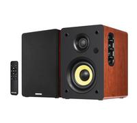 Sanyun SW206 4” HiFi Bookshelf Speakers with Studio Mode, 80W Active, Bluetooth 5.4/Optical/Coaxial/TRS/Aux/24bit DAC USB, for Turntable TV PC Desktop, Wooden Enclosure, Remote Control, Red
