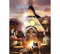 SanZez 5D Diamond Painting Kits for Adults American Native Indian Tribe Paint with Full Drill Round Diamond Art for Wall Decoration 40x40cm