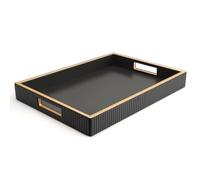 SANZIE Leather Desktop Storage Organizer Premium Serving Tray for Sundries, Cosmetics, Phone, Wallet, Cutlery - Decorative Valet Holder (Black)