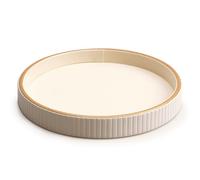 SANZIE Leather Desktop Storage Organizer Premium Serving Tray for Sundries, Cosmetics, Phone, Wallet, Cutlery - Decorative Valet Tray (White Disc)