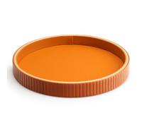 SANZIE Leather Desktop Storage Organizer Premium Serving Tray for Sundries, Cosmetics, Phone, Wallet, Cutlery - Decorative Valet (Orange Disc)