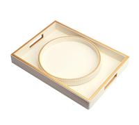 SANZIE Leather Tray Desktop Storage Organizer - Premium Serving & Decorative Tray for Sundries, Cosmetics, Phone, Wallet & Cutlery (White Holder with Disc)