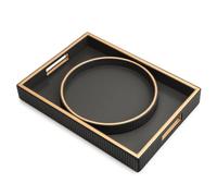 SANZIE Leather Tray Desktop Storage Organizer Premium Serving Tray Decorative Tray Valet fit for Sundries Cosmetics Phone Wallet Cutlery (Black Holder with Disc)
