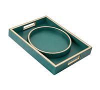 SANZIE Leather Tray Desktop Storage Organizer Premium Serving Tray Decorative Tray Valet Tray for Sundries Cosmetics Keys Phone Wallet Cutlery (Green Holder with Disc)