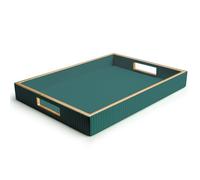 SANZIE Leather Tray Desktop Storage Organizer Premium Serving Tray Decorative Tray Valet Tray for Sundries Cosmetics Keys Phone Wallet Cutlery (Green Holder)
