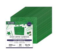 SANZIX Green Glitter Cardstock 12x12” - 30 Sheets- 1 Color - 110lb. 300 GSM - Glitter Paper Cardstock for Cricut, Scrapbook, DIY Crafts, Decor, Gift Wraps, Booklet Covers, Custom Cards