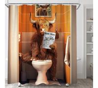 Sanzugh Funny Highland Cow Shower Curtain for Mens Bathroom, Novelty Fun Farmhouse Animal Country Farm Cattle Orange Fabric Decorative Shower Curtains Set with Hooks 72 X 72 inch Unique Bath Decor