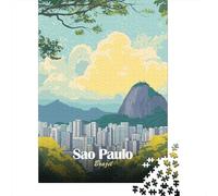 Sao Paulo, Brazil Cityscape Illustration Travel Puzzle 1000 Pieces, Downtown Architecture at Night, Thick Cardboard Pieces, Family Night Game for Travel Lovers, 70x50cm/1000pcs