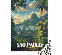 Sao Paulo Cityscape Adult Paper Puzzle, Retro Travel Poster Artwork, Relaxing Challenge, Interlocking Paper Pieces, Travel Gift for Puzzle Lovers, 70x50cm/1000pcs