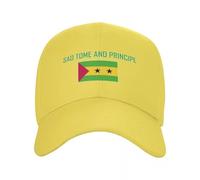 SAO Tome and Principe Name with Flag Sun Baseball Cap - Patriotic Breathable Adjustable Ethnic Style Dad Cap Trucker Hat Men Women Outdoor Soccer Hat for Gift Yellow One Size