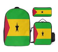 Sao Tome National Flag Printed School Backpack Set Lunch Bag And Pencil Case 3-Piece School Bags Teens Girls Boys Primary Junior Middle Water Resistant Lightweight Bookbag Travel Rucksack
