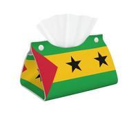 Sao Tome & Principe Flag Print Leather Tissue Box Cover, Waterproof PVC Tissue Holder Foldable, Napkin Organiser for Living Room Bathroom Car