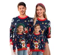 Saodimallsu Christmas Jumper Family Set Round Neck Long Sleeve Christmas Knitted Jumper Men Women Children Reindeer Pattern Pullover Winter Warm Christmas Sweater, b-Dark Blue Men, L
