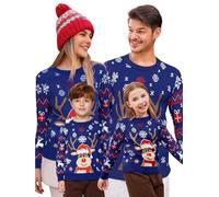 Saodimallsu Christmas Jumper Family Set Round Neck Long Sleeve Christmas Knitted Jumper Men Women Children Reindeer Pattern Pullover Winter Warm Christmas Sweater, C-Dark Blue Men, XXL