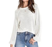 Saodimallsu Women's Crew Neck Mesh Long Sleeve Tops Plain Elegant Jumper Sweater, White, S