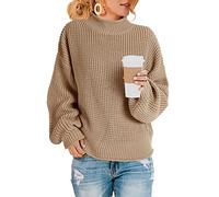 Saodimallsu Womens Jumper Turtleneck Oversized Sweaters Batwing Long Sleeve Pullover Loose Chunky Knit Tops Z Waffle Khaki L