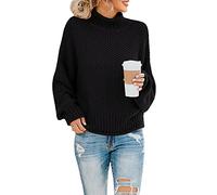 Saodimallsu Womens Jumper Turtleneck Oversized Sweaters Batwing Long Sleeve Pullover Loose Chunky Knit Tops (Large, Black)