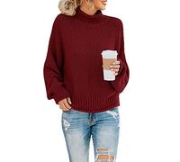 Saodimallsu Womens Jumper Turtleneck Oversized Sweaters Batwing Long Sleeve Pullover Loose Chunky Knit Tops (X-Large, Wine RED)
