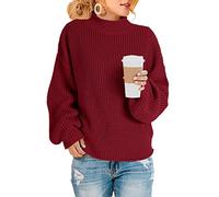 Saodimallsu Womens Jumper Turtleneck Oversized Sweaters Batwing Long Sleeve Pullover Loose Chunky Knit Tops Z Waffle Wine Red-burgundy XL