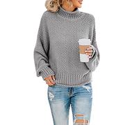 Saodimallsu Womens Jumper Turtleneck Oversized Sweaters Batwing Long Sleeve Pullover Loose Chunky Knit Tops Gray S