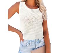 Saodimallsu Women's Knitted Tank Top Summer Sleeveless Tops Crew Neck Blouse Crochet Skeleton Casual Shirt Sexy Vest Elegant Casual Knitted Top, White, M