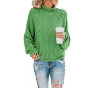 Saodimallsu Women's Roll-Neck Pullover, Oversized Batwing, Long Sleeve, Sweatshirt, Loose, Chunky Knit, Casual Sweater, light green, L