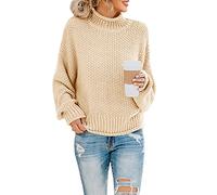 Saodimallsu Women's Roll-Neck Pullover, Oversized Batwing, Long Sleeve, Sweatshirt, Loose, Chunky Knit, Casual Sweater, apricot, L