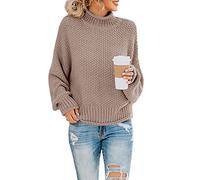 Saodimallsu Women's Roll-Neck Pullover, Oversized Batwing, Long Sleeve, Sweatshirt, Loose, Chunky Knit, Casual Sweater, S