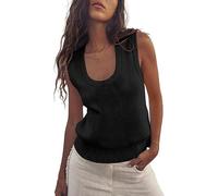 Saodimallsu Women's Tank Top Sleeveless Summer Top Ribbed Knitted T-Shirt Crew Neck Casual Vest Basic Blouse Elegant Casual Shirt, black, L