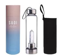 SAOI Crystal Water Bottle - Clear Quartz - Natural Wellness Healing - Glass/Stainless Steel