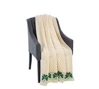 SAOL 100% Merino Irish Wool Shamrock Honeycomb Bed & Couch Sofa Throw Blanket in Natural / 40'' x 60''/100 cm x150 cm
