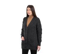 SAOL 100% Merino Wool Cable Knit Button Cardigan Long Sleeve with Pockets for Ladies, Charcoal, M