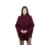 SAOL 100% Merino Wool Cable Knit Ladies Irish Aran Poncho Cardigan Wine