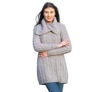 SAOL 100% Merino Wool Classic Cable Coat for Ladies, in Natural/Army Green/Grey/Navy (Grey, Large)
