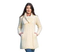SAOL 100% Merino Wool Classic Cable Coat for Ladies, in Natural/Army Green/Grey/Navy (Natural, XX-Large)