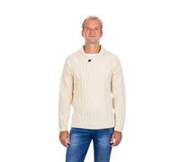 SAOL 100% Merino Wool Cozy Shawl-Collar Wool Sweater for Men, in White/Atlantic/Connemara Green (White, Large)