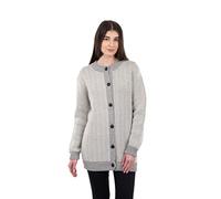 SAOL 100% Merino Wool Herringbone Lumber Cardigan for Ladies, Grey, XL