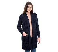 SAOL 100% Merino Wool Irish Long Open Knit Ladies Cardigan - NAVY - X-Large