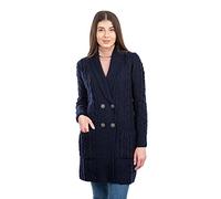 SAOL 100% Merino Wool Ladies Double Breasted Shawl Collar Coat, in Grey/Navy (Navy, Medium)
