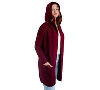 SAOL 100% Merino Wool Ladies Irish Classic Fit Long Cardigan with Hood, Wine, L