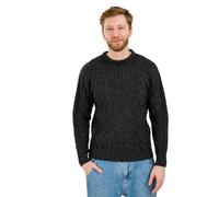 SAOL 100% Merino Wool Traditional Aran Crew Neck Sweater for Men, in Natural/Charcoal/Army Green (Charcoal, Small)