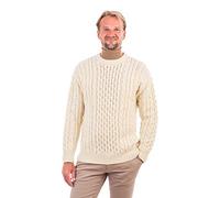 SAOL Aran Knitted Sweater Blasket Honeycomb Stitch for Men (Natural, XXXL)