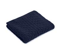 SAOL Bed Throw Blanket Irish Aran 100% Soft Merino Wool 60x36 Inches (Navy)