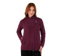 SAOL Irish Cardigan for Women 100% Merino Wool Ireland Sweater Cable Knit Zip Jacket, Velvet red, M
