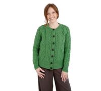 SAOL Irish Ladies Wool Cardigan Sweater Cable Knit Made in Ireland, Green, Small
