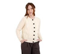 SAOL Irish Ladies Wool Cardigan Sweater Cable Knit Made in Ireland, Natural, M