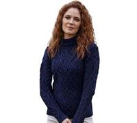 SAOL Ladies Wool Sweater Ireland Cable Knitted Women Jumper Clothing, Navy, Medium