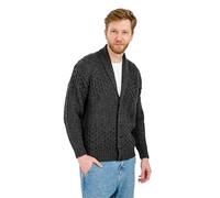 SAOL Men's Cardigan Merino Wool Knit Shawl Collar Casual Sweater with Buttons, Charcoal, Large