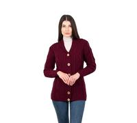 SAOL Shawl Neck Cardigan for Ladies 100% Merino Wool Buttoned V-Neck Sweater Made in Ireland, Wine, XL