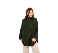 SAOL Women's 100% Merino Wool Cable Knit Irish Aran Poncho Cardigan, Army Green, One Size